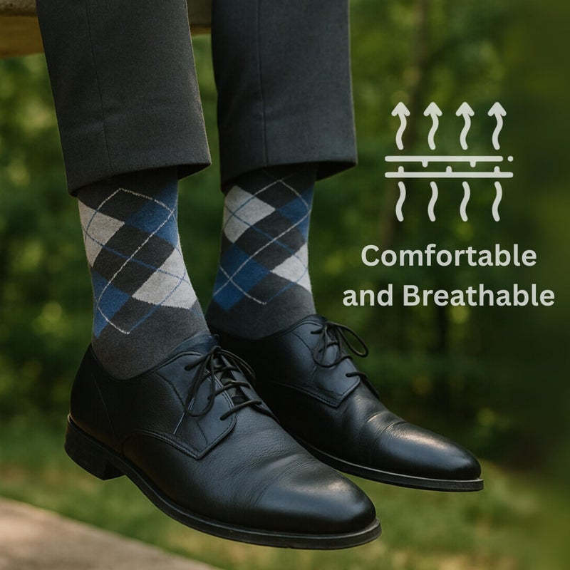 Alpine Swiss Mens Dress Socks 6 Pair Crew Sock Cotton Dress Socks for Men Solid Ribbed Argyle Pattern Multicolor Fun Designs Office Pack - Image 4